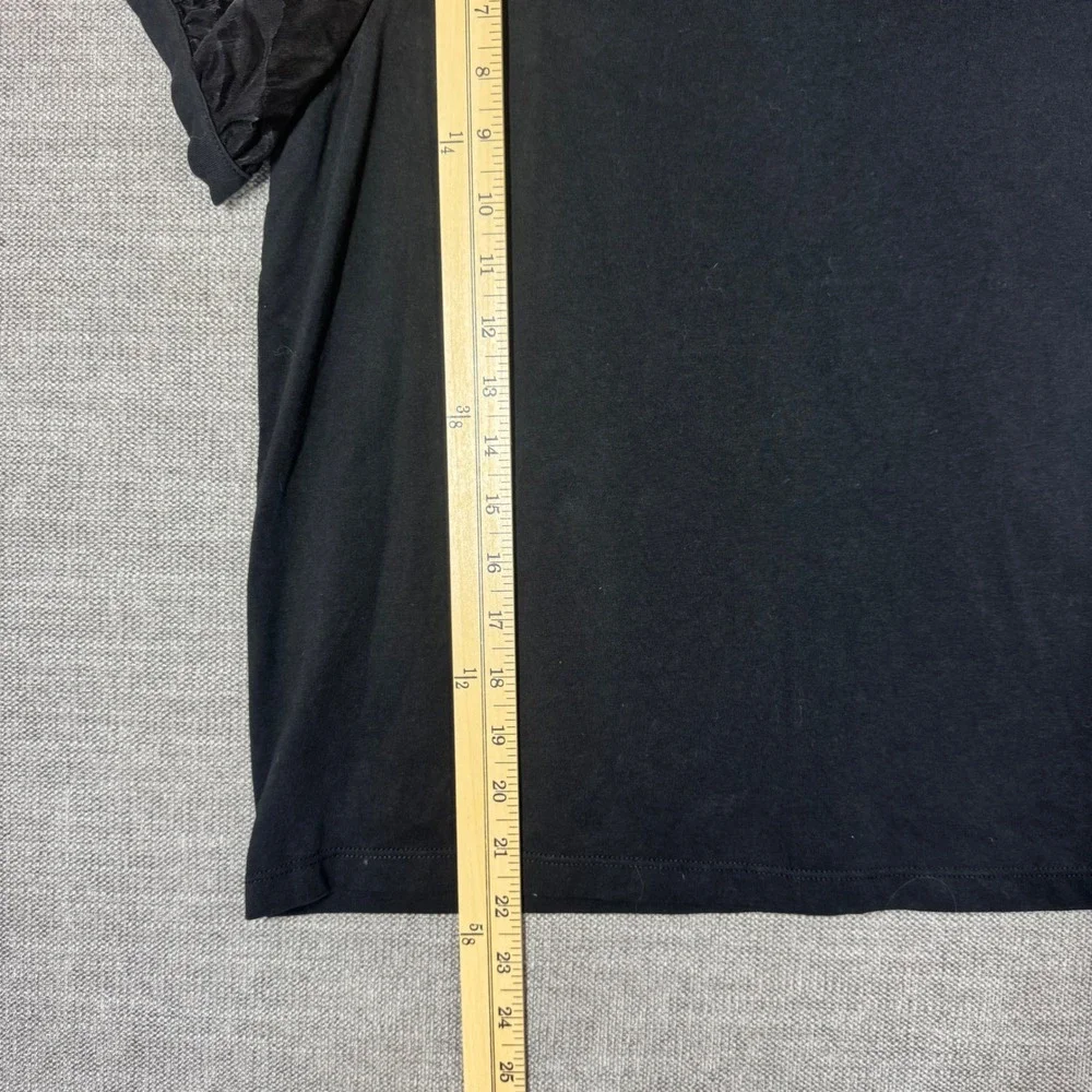 Madewell Black Sheer Mesh Puff Sleeve Knit Top Crew Neck Small